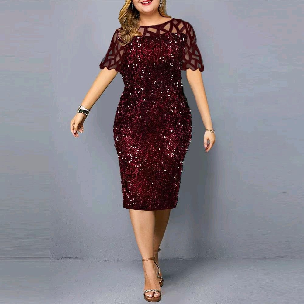 Red Sequin Embellished Sheath Dress